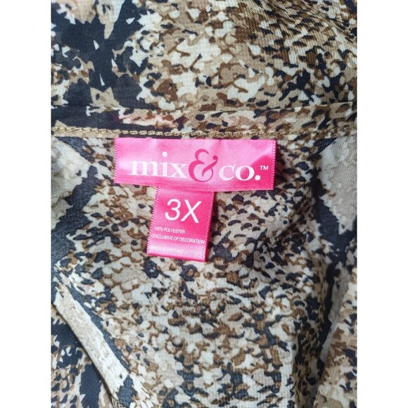 Mix & Co. Women's Snakeskin Print Button Down Polyester Blouse, Size 3X - Picture 2 of 9